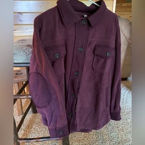 Zenana Fleece Shacket - plum Large